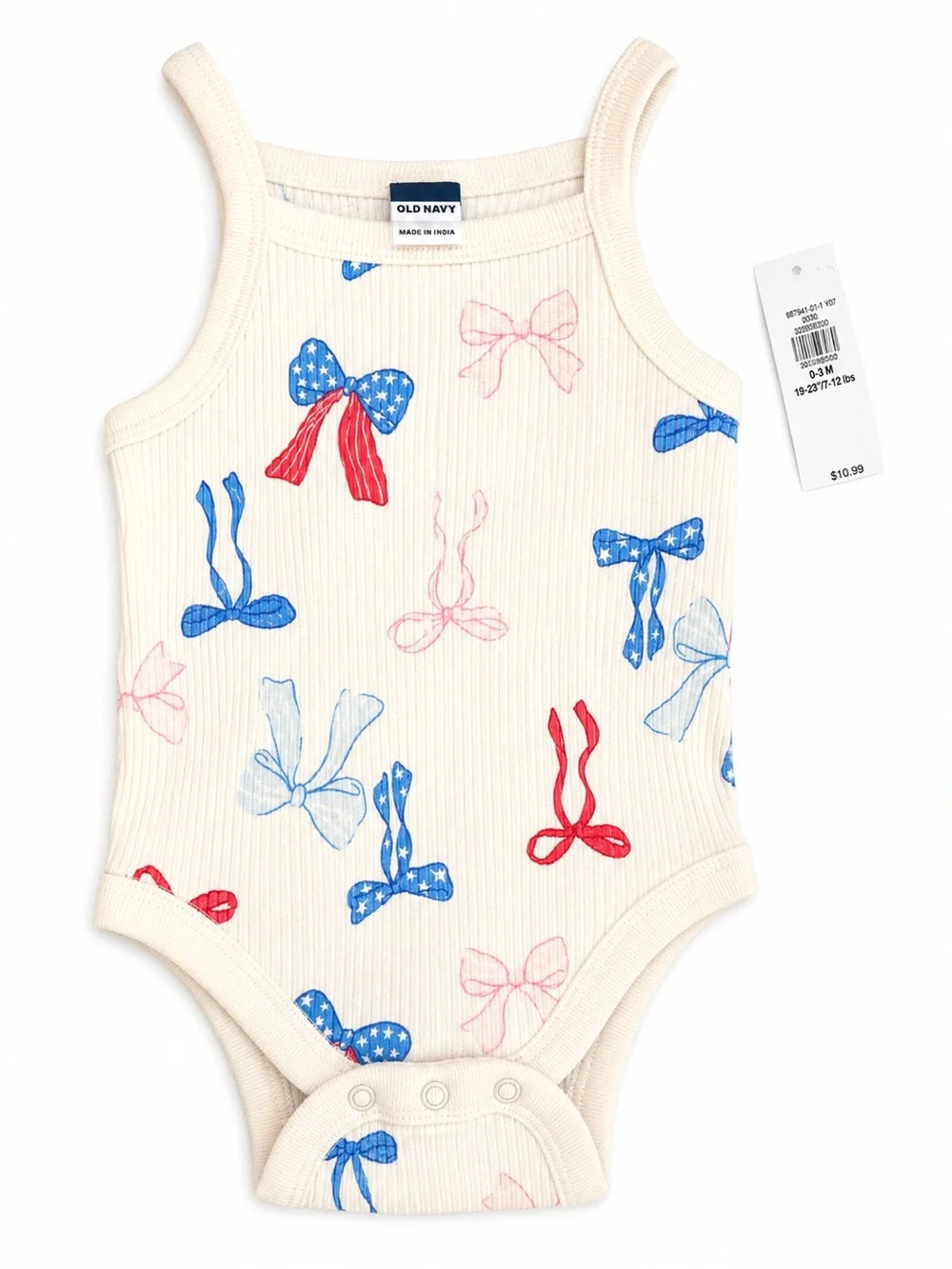 OshKosh B'gosh Cream Ribbed One-Piece Bodysuit with Red, Blue & Pink Bow Prints